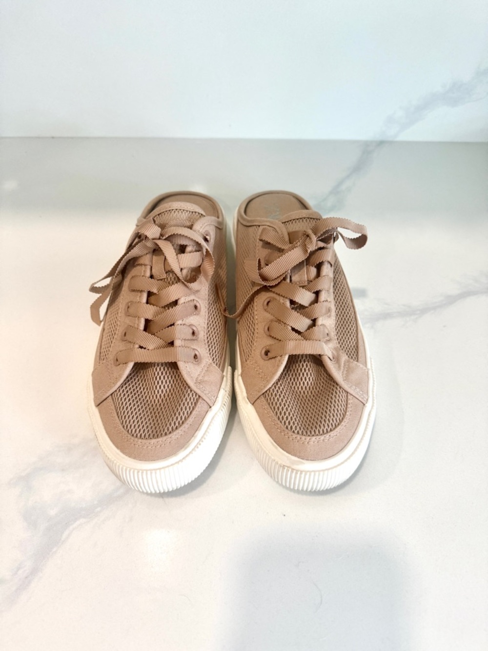 Zara Slip-On Lace-Up Sneakers in Beige